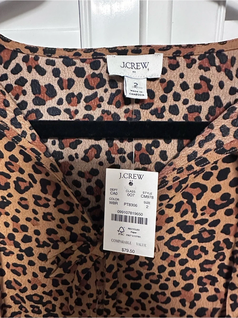 NWT J. Crew Tan and Black Leopard Print Puff Sleeve Peplum Blouse
